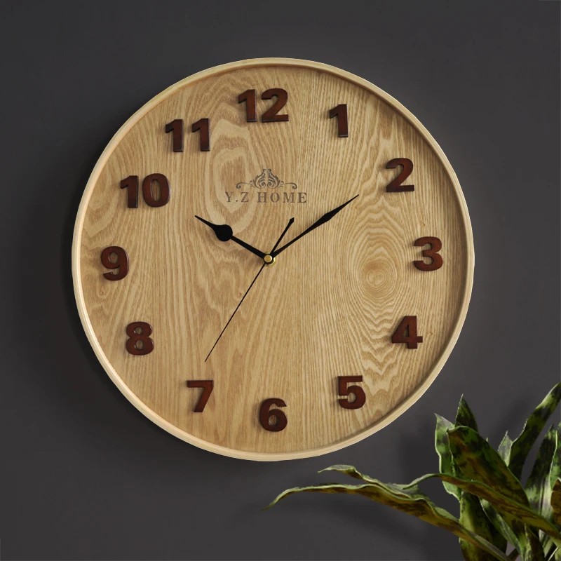 

16inch Solid wood large wall clock creative living room bedroom silent clock Nordic modern minimalist decorative wall clock