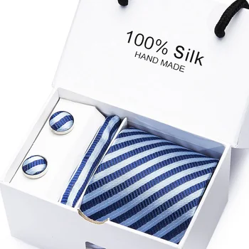 

32 colours 2018 Fashion 7.5cm Wide Tie Sets Men's Neck Tie Hankerchiefs Cufflinks gift Box Packing handmade