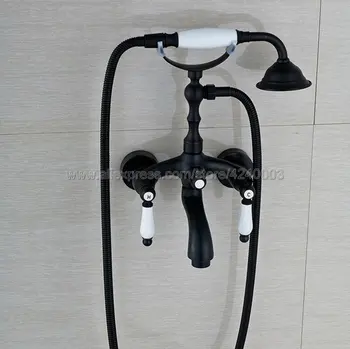 

Oil Rubbed Bronze Bathtub Mixer Faucet Dual Handle Telephone Style Hand Shower Sprayer Ktf574
