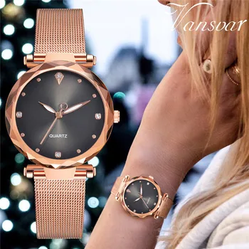 

2019 Vansvar Casual Luxury Quartz Stainless Steel Mesh Band New Strap Women Watch Analog Lady Wrist Watch Relogio Feminino