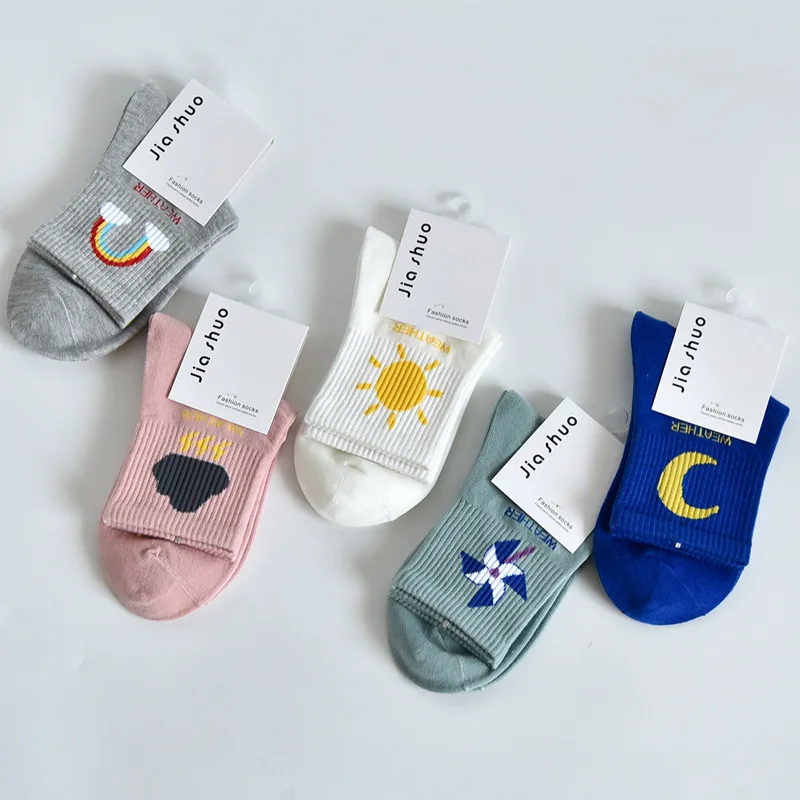 

5pair/set Cartoon Cloud Patterned Cute Short Socks Fashion Sun Moon Harajuku Socks Women Cotton Breathable Funny Socks Hipster