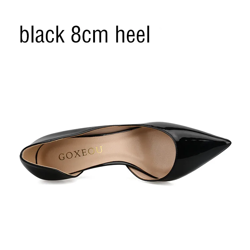 GOXEOU/; женская обувь; пикантные туфли на высоком каблуке с острым носком без шнуровки; свадебные офисные туфли из лакированной кожи ручной работы; ; большие size32-46 - Цвет: black 8cm heell