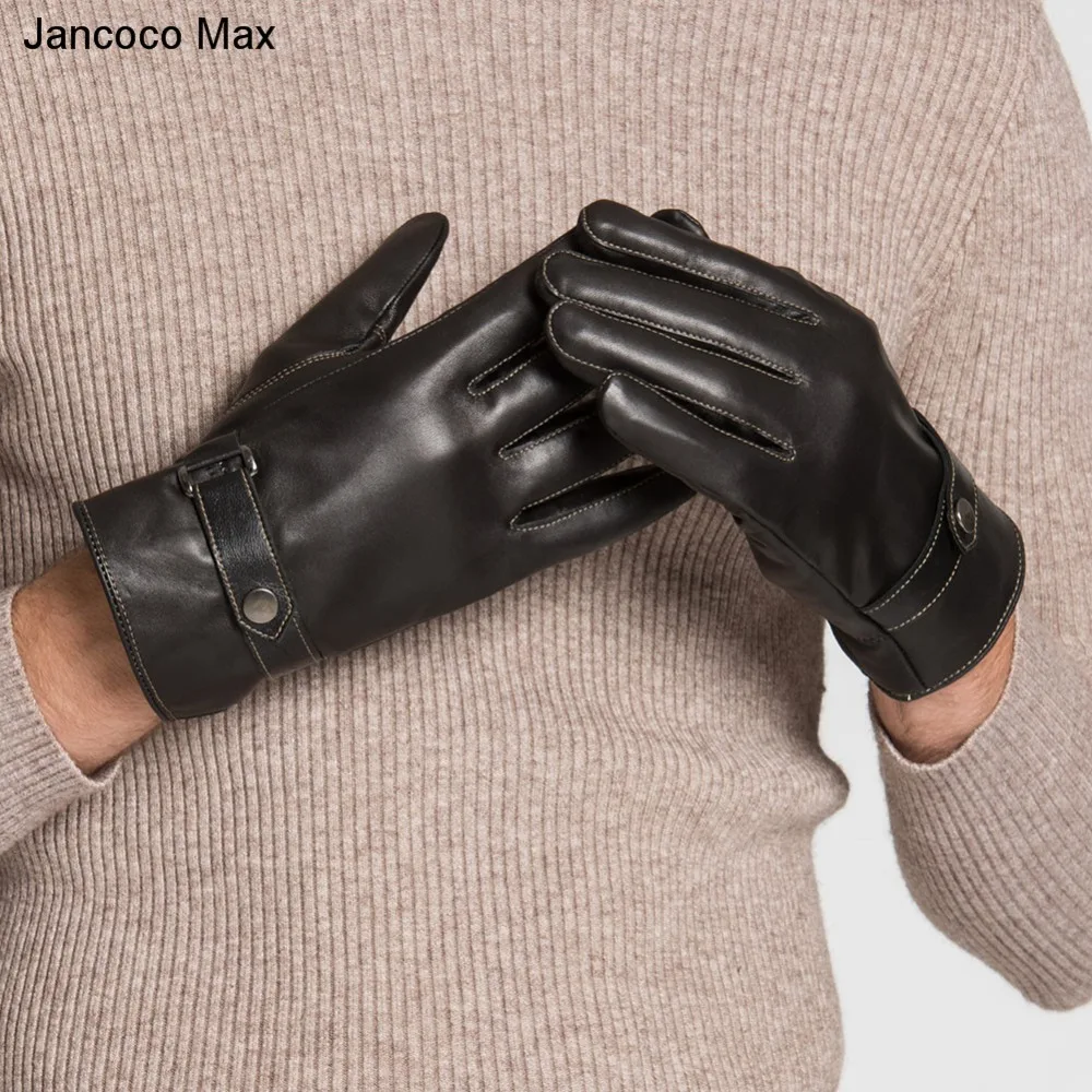 Jancoco Max Новые мужские перчатки из натуральной овчины зимние спортивные классические черные варежки для вождения S2056