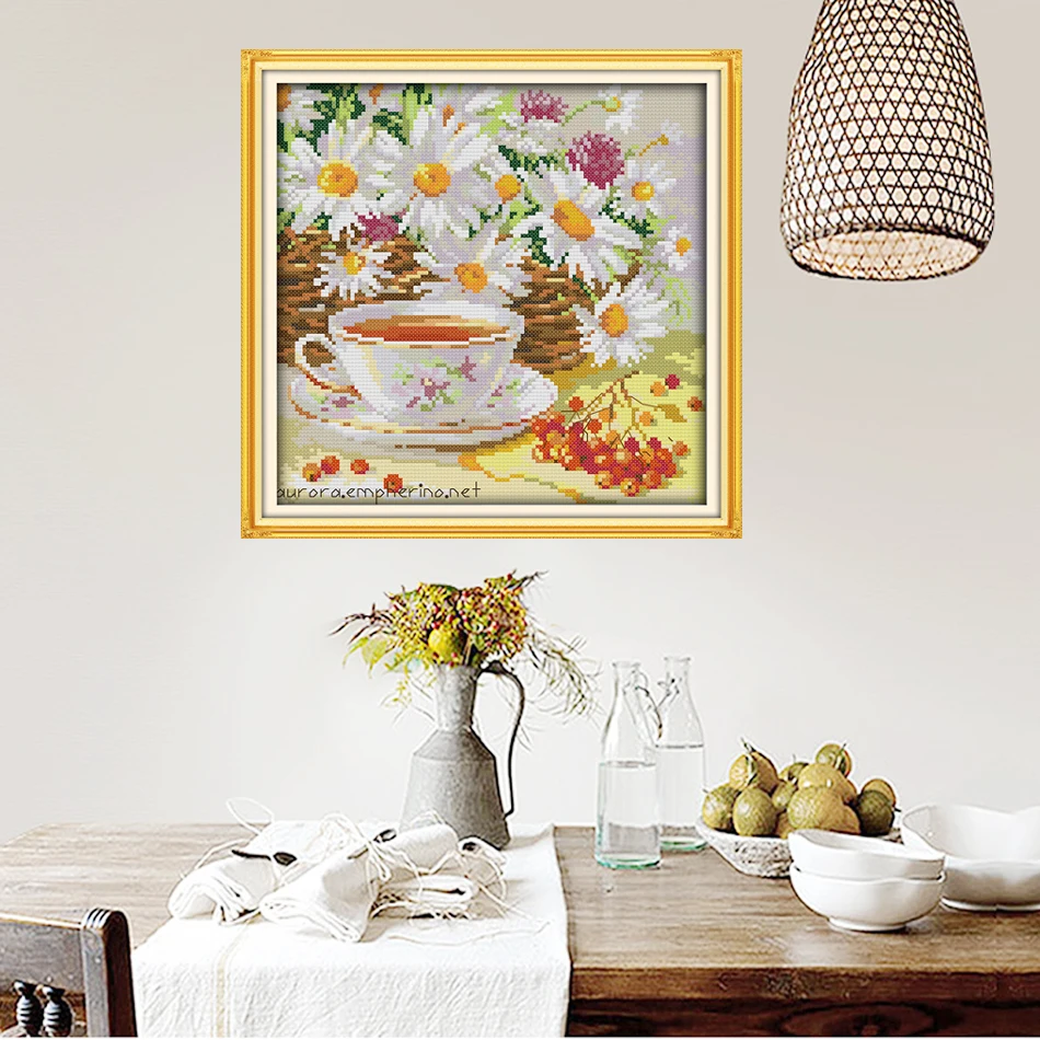 Joy Sunday,Afternoon tea,cross stitch embroidery set,printing cloth embroidery kit,needlework,DIY cross stitch embroidery kit (4)