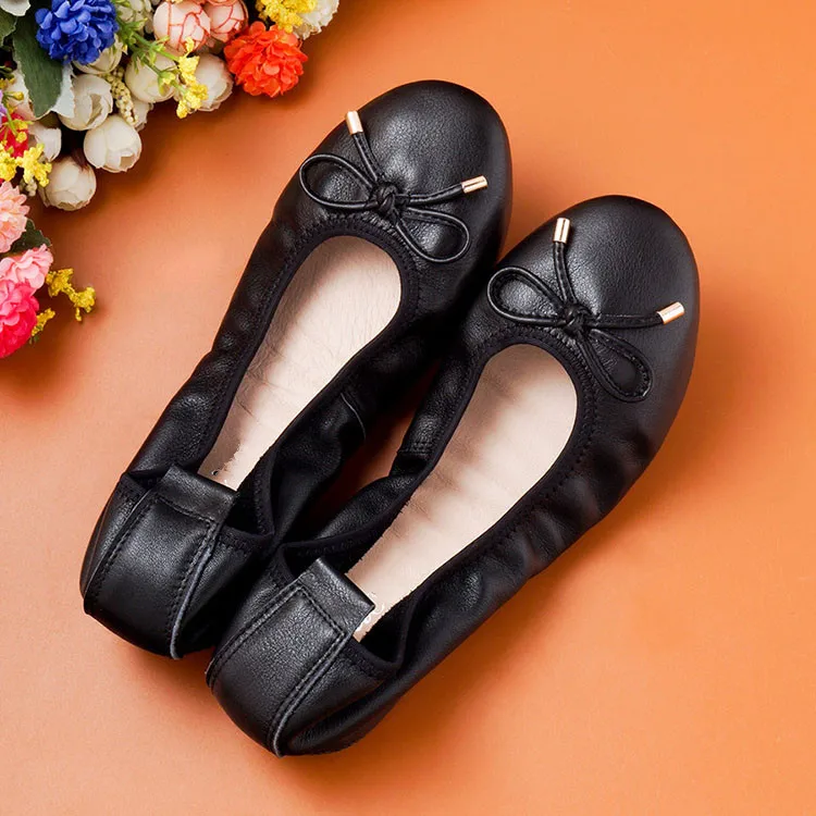 Плюс Размеры Модные женские туфли из натуральной кожи балетки на ...