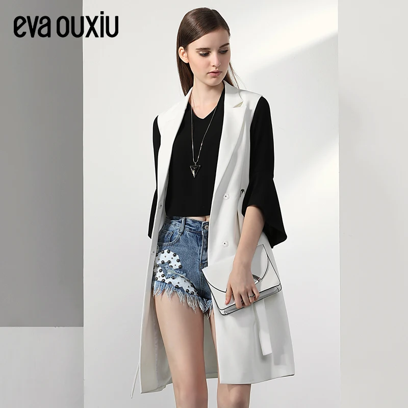 Evaouxiu New Women White Long Vest Coat Waistcoat Autumn Winter