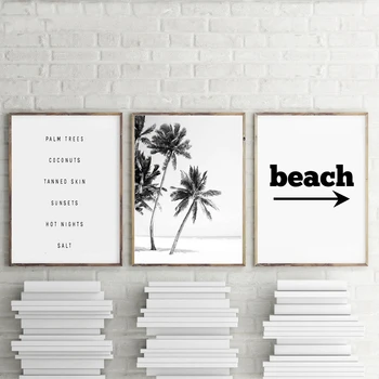 

Black and White Beach landscape Canvas Painting Palm Trees Posters Prints Wall Pictures Home Living Room Wall Decoration