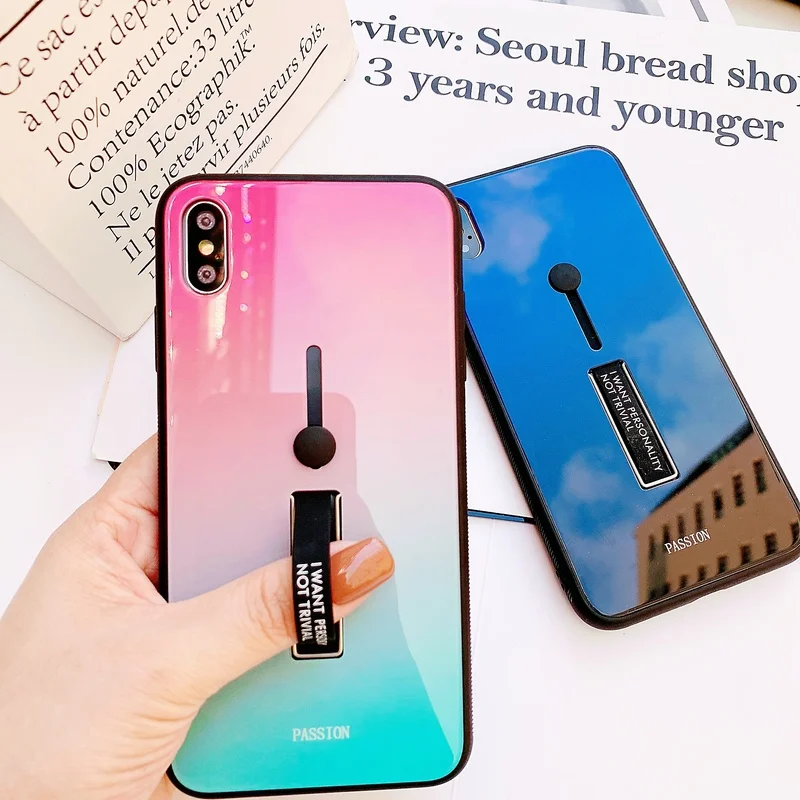 Чехол из закаленного стекла для iPhone XS XR 7 8X6 6S Plus градиент цвета синий луч Аврора