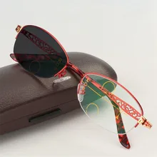 MONGOTEN Женские Ретро фотохромные очки для чтения полуобода сплав Мультифокальные Прогрессивные оптические антибликовые очки Wome