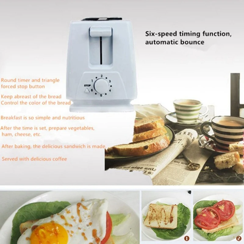 Automatic Bread Toaster Baking Breakfast Machine 750W 5 Gear Stainless Steel 2 Slices Slots Bread Maker Eu Plug