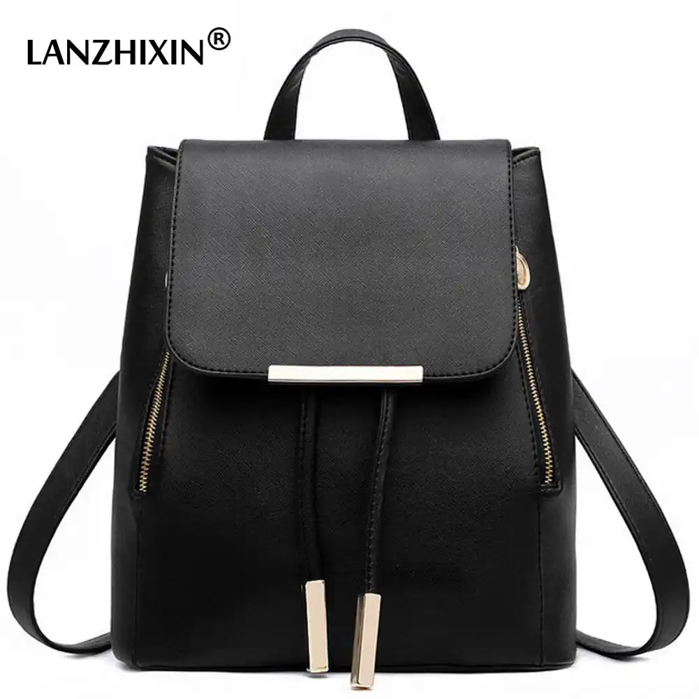 ladies black leather backpack