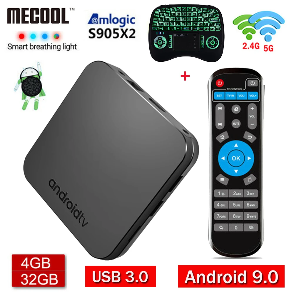 

KM9 Android 9.0 Smart TV Box Amlogic S905X2 4GB DDR4 RAM 32GB ROM 2.4G/5G WiFi Bluetooth 4.1 4K Mecool Set Top Box Media Player