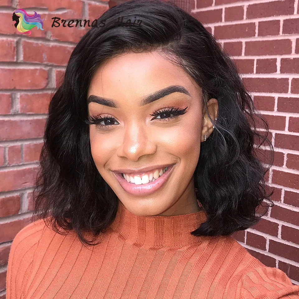

Pre Plucked Lace Front Human Hair Wigs Black Women Glueless Brazilian Remy Hair Body Wavy Short Bob Wigs Full End With Baby Hair