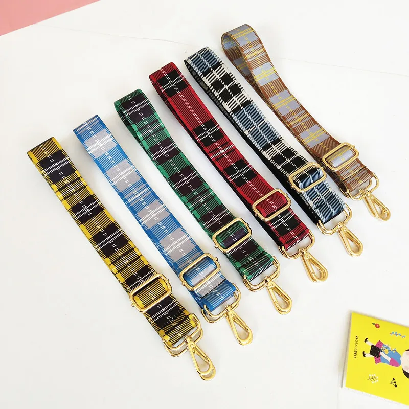 Adjustable Women Bag Strap Trendy Stripe Design Gold Buckle Lady Shoulder Straps Easy Matching Plaid Style Bag Belts For Bags