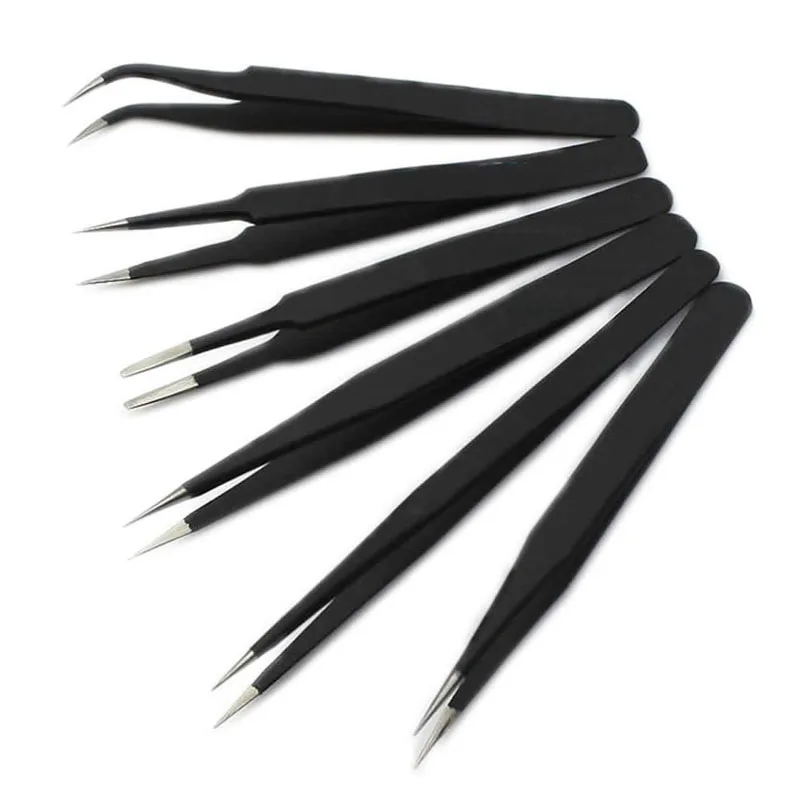 6pcs/Lot Flat Head Precision Electronic Components Stainless Steel Anti-static Tweezers Maintenance Repair Tool Kits Tweezer Set