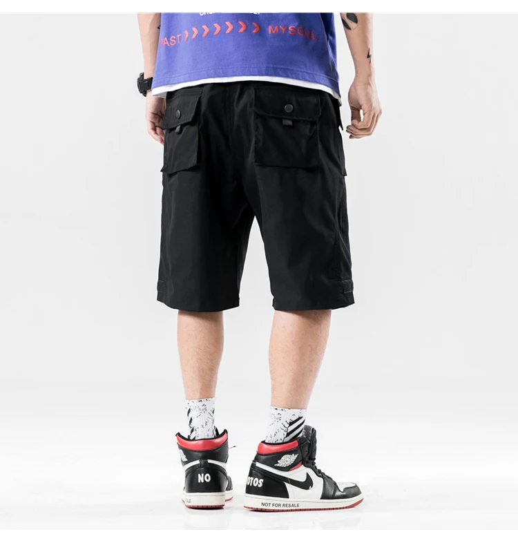3XL хип-хоп лето сплошной цвет мульти-карманы Прошитые уличная Drawstring мужские шорты Карго Хип-хоп свободные тренировочные брюки джоггеры