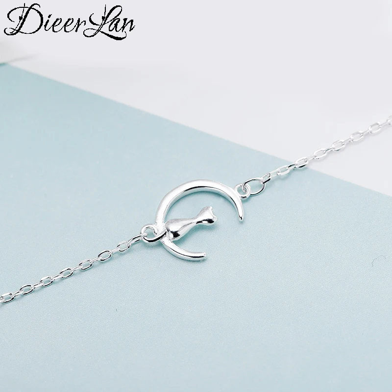 

DIEERLAN New Designer 925 Sterling Silver Jewelry Fashion Moon Cat Bracelets For Women Wedding Accessories Bijoux