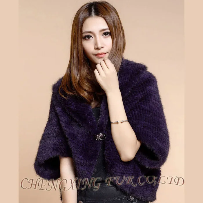CX-B-M-28 Женский вязаный шарф из натурального меха норки зимний шейный платок женские тапки модная шаль из натурального меха - Цвет: Фиолетовый