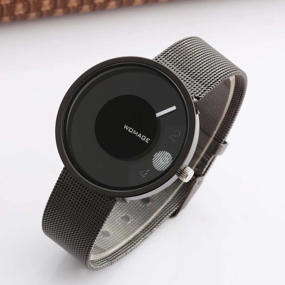 

Womage Watch Fashion Creative Watch Women Womens Watches Men Watches Black Stainless Steel Mesh Band Quartz Wristwatches 2019