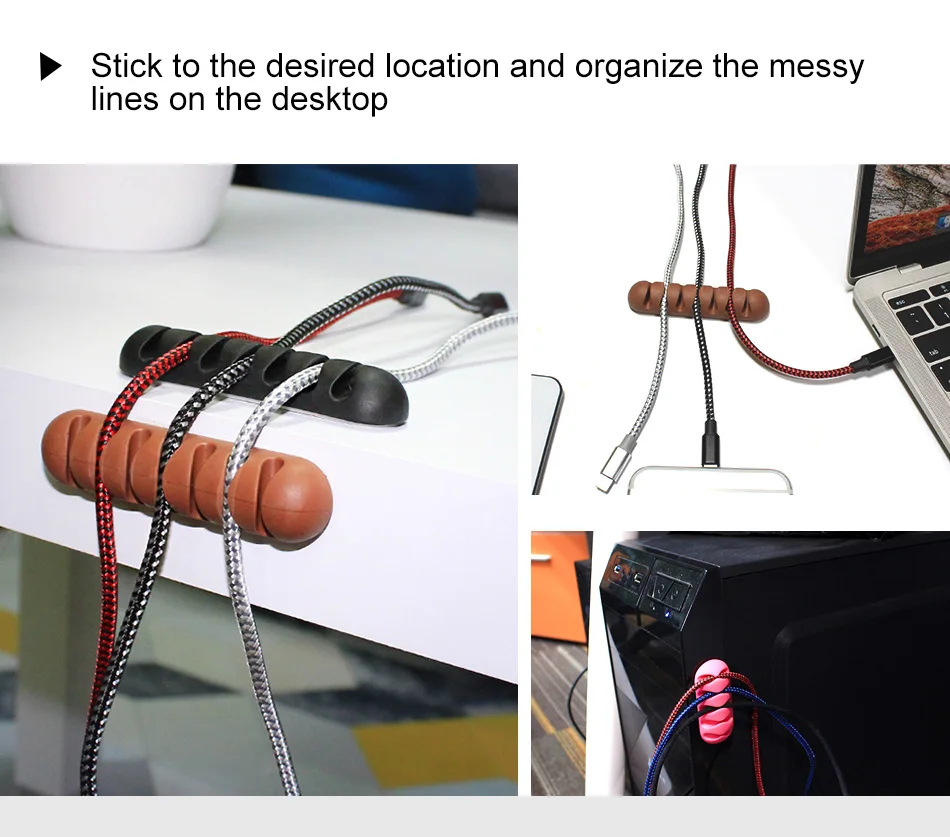 !ACCEZZ USB Cable Organizer Wire Winder Headphone Earphone Holder Mouse Cord 7 Holes Silicone Clip Desktop Line Cable Management (3)
