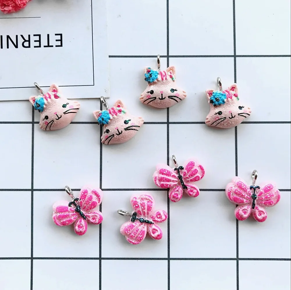 

resin Flat back Glitter cat and butterfly earring charms resin charms necklace pendant keychain charms for DIY decoration