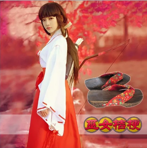 

2019 Anime Inuyasha Kikyo Kimono Full Set Cosplay Costume Halloween Costume Top + Skirt + Clogs