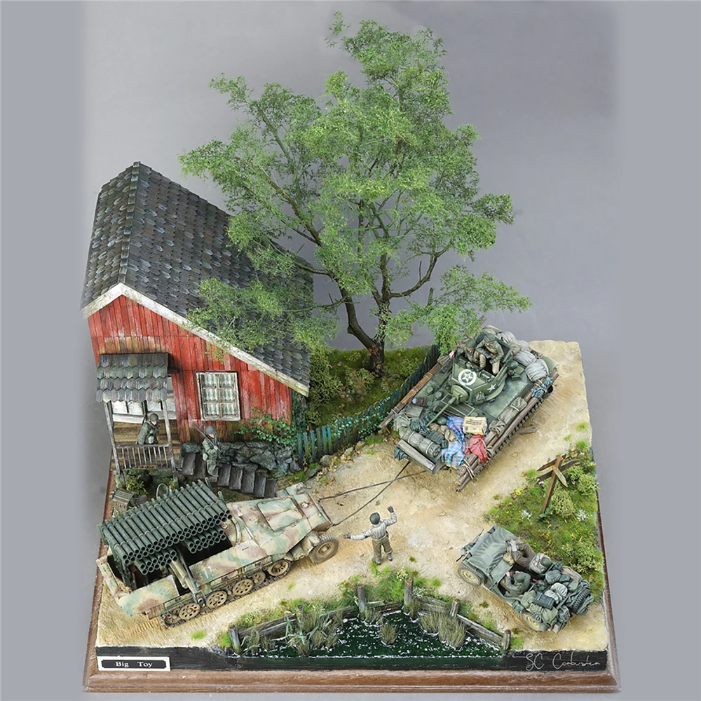 13pcs 1/35 Scale Military Building Model Kits DIY Accessories World War II Gerrman Soldier Shelter House Wood Cabin Model Kits