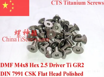 

Titanium screw M4x8 DIN 7991 Hex 2.5 Driver Ti GR2 Polished 10 pcs