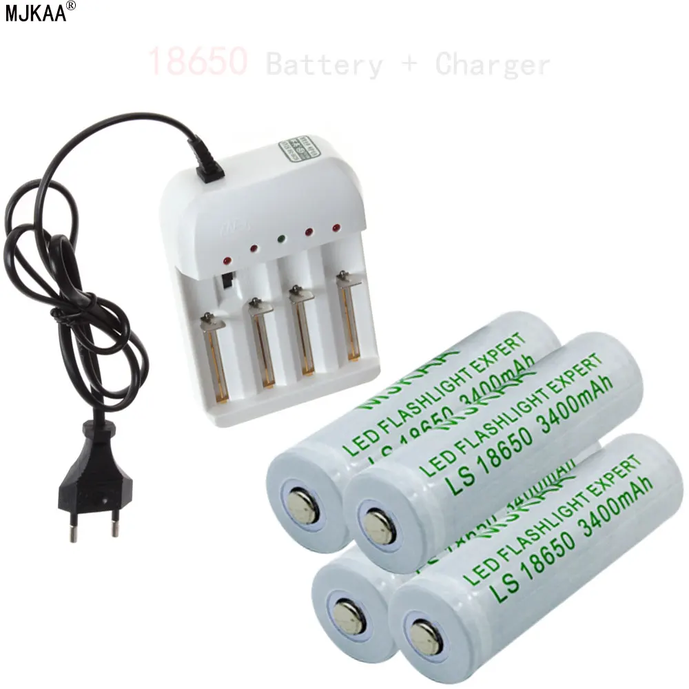 

4pcs 18650 3400mAh Battery + 4 Slots Battery Charger for 18650 Li-ion 3.7V Rechargeable Batteries