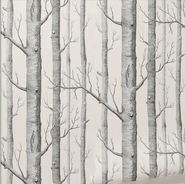 gray and white Tree pattern non woven woods wallpaper roll modern