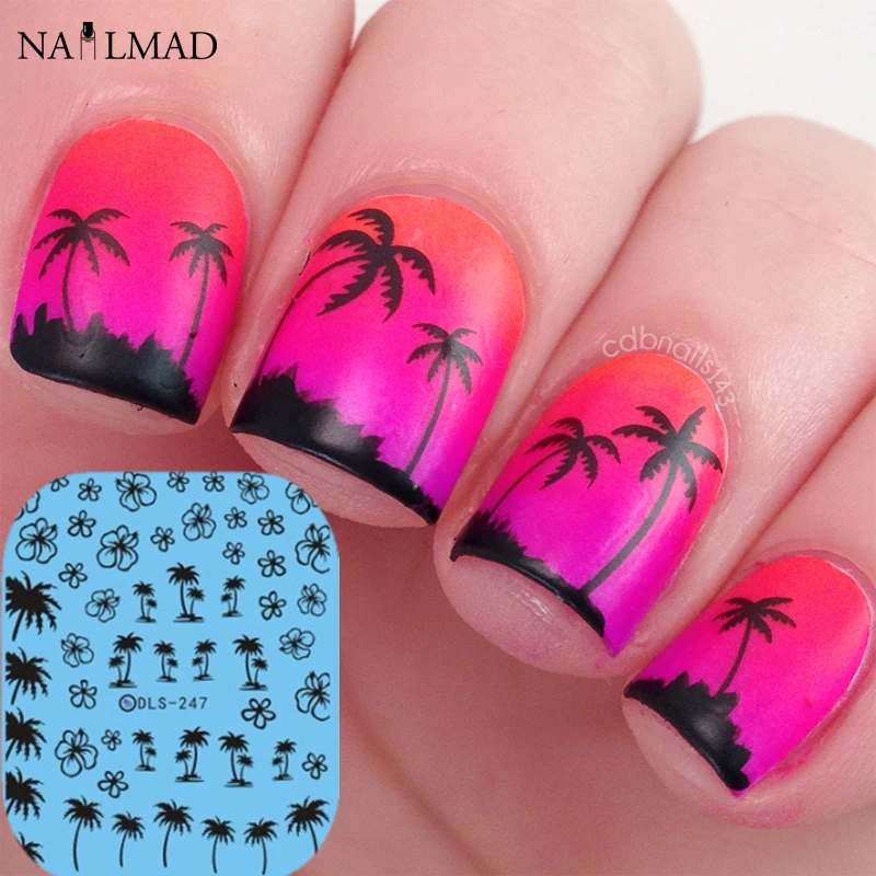 1 Sheet Hawaii Palm Tree Nail Art Water Decals Coconut Tree Nail Transfer Stickers DLS247in 