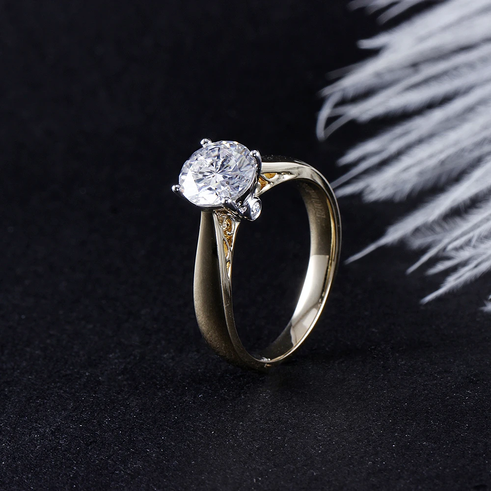 DovEggs 14K 585 Желтое и белое золото 2 карата 8 мм F цвет муассанит обручальное кольцо