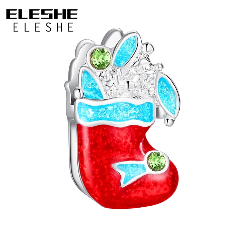 ELESHE Christmas Beads Authentic Unique Silver Cute Gift Socks Charm Fit Original Bracelet Necklace Pendant Jewelry Accessories