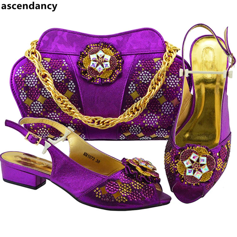 

New Arrival Italian Ladies Shoes and Bags To Match Set Decorated with Rhinestone Latest Women Shoes and Bags To Match Set Sale