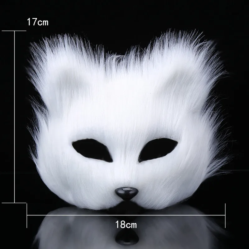 

Takerlama Animal White Plastic Villus Fox Mask Cosplay Party Half Face Masks Cat Mask Halloween Masquerade Props