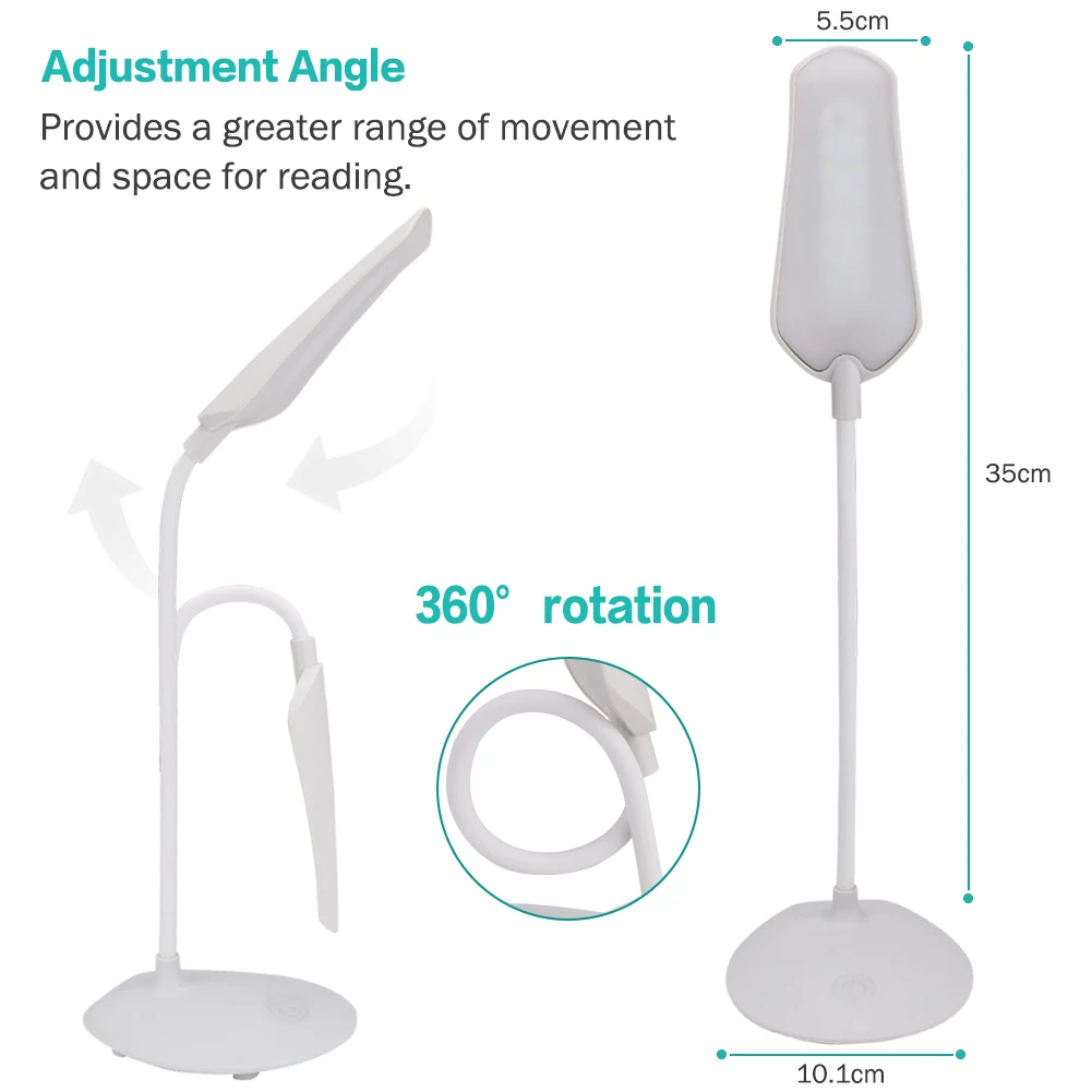 Настольная лампа с сенсорным сенсором и 3 режимами, вращающийся на 360 градусов светодиодный светильник с защитой глаз, настольный светильник с диммером, Перезаряжаемый USB светодиодный Настольный светильник