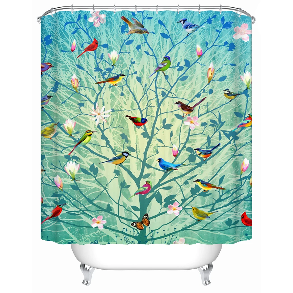 Beautiful Bird Stands on The Tree Eco Friendly Shower Curtain Bathroom