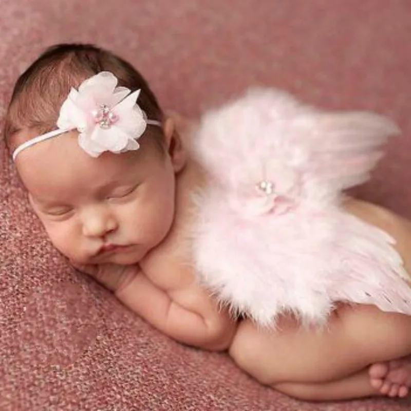De bebé recién nacido niños pluma diadema de encaje y alas de Ángel