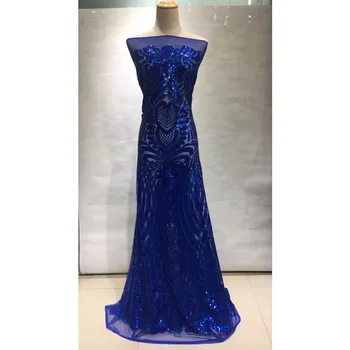 

Blue Color High Quality African Lace Fabric French Net Embroidery Sequins Tulle Lace Fabric For Nigerian Party Dress LZ30