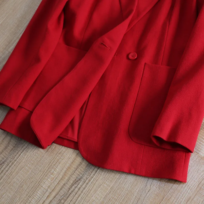 Женский красный шерстяной костюм двубортный длинный рукав осень и зима сплошной цвет Женская верхняя одежда тонкий шерстяной пиджак