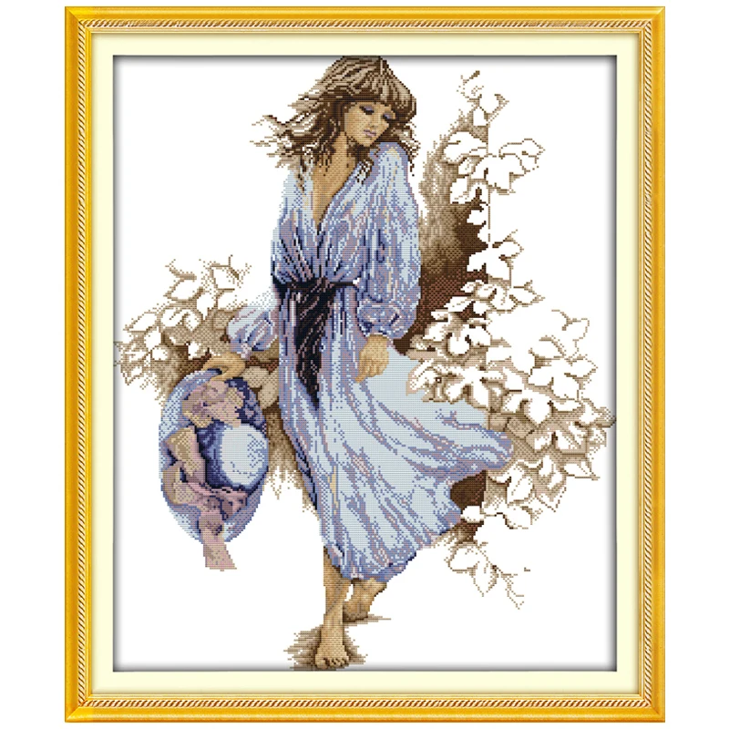 The Woman in the Blue Dress Counted Cross Stitch DIY 11 14CT Cross