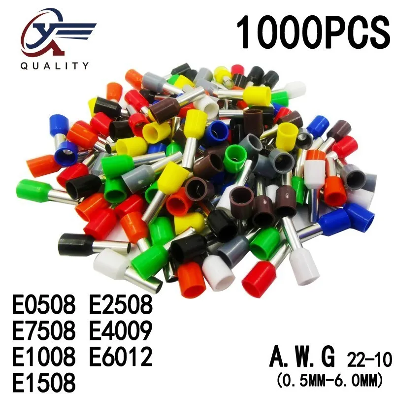 

1000pcs/Pack E0508 E1008 E1508 E2508 E4009 Insulated Ferrules Terminal Block Cord End Wire Connector Electrical Crimp Terminator