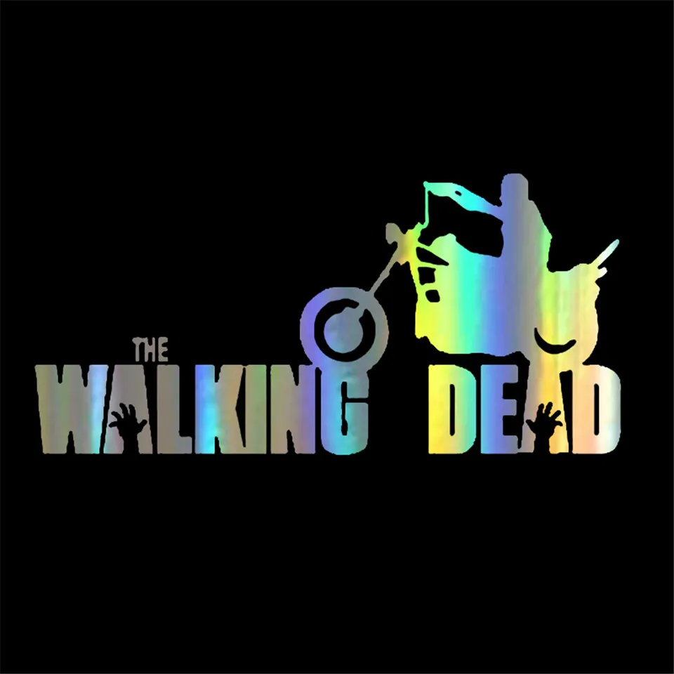 14cm6.6cm Personality Film Walking Dead Riding Motorcycle Body Stickers BlackSilverlaser (4)