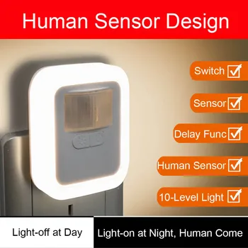 

Human Body Sensor Remote Control Night Light Mini EU US Plug Novelty Square Bedroom lamp Best Night Lights