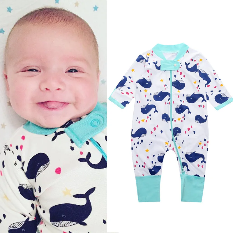 Full Print Zipper Newborn Clothes Baby Pajamas Romper Boys Sleepwear