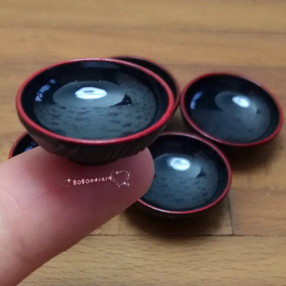 Кукольный домик Миниатюрный 1:12 игрушка 5 шт. пластик Средний размер черные чаши L2.1cm SPO713