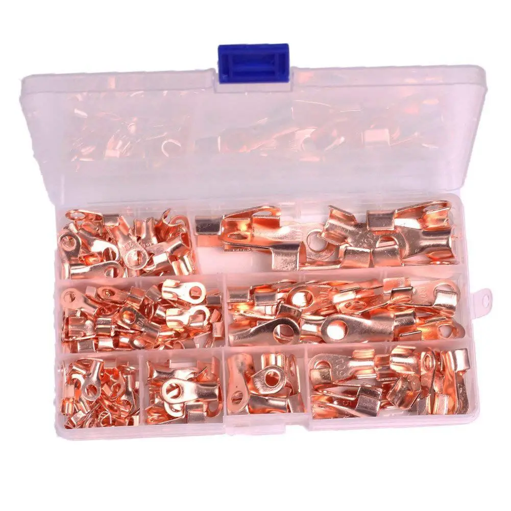 SHGO-Open Barrel Wire Crimp Connector Copper Ring Lug Terminals Assortment Kit OT 5A 10A 20A 30A 40A 50A 60A 100A (Pack of 185) |