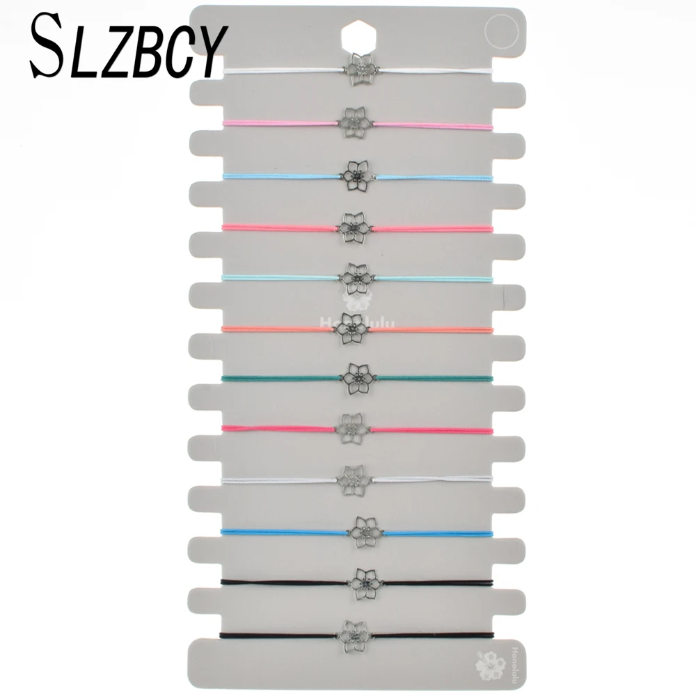 

Woman Silver Color Flower Tree of Life Adjustable Bracelets Copper Heart Owl Anklets Handmade Jewelry Wholesale 12pcs/set