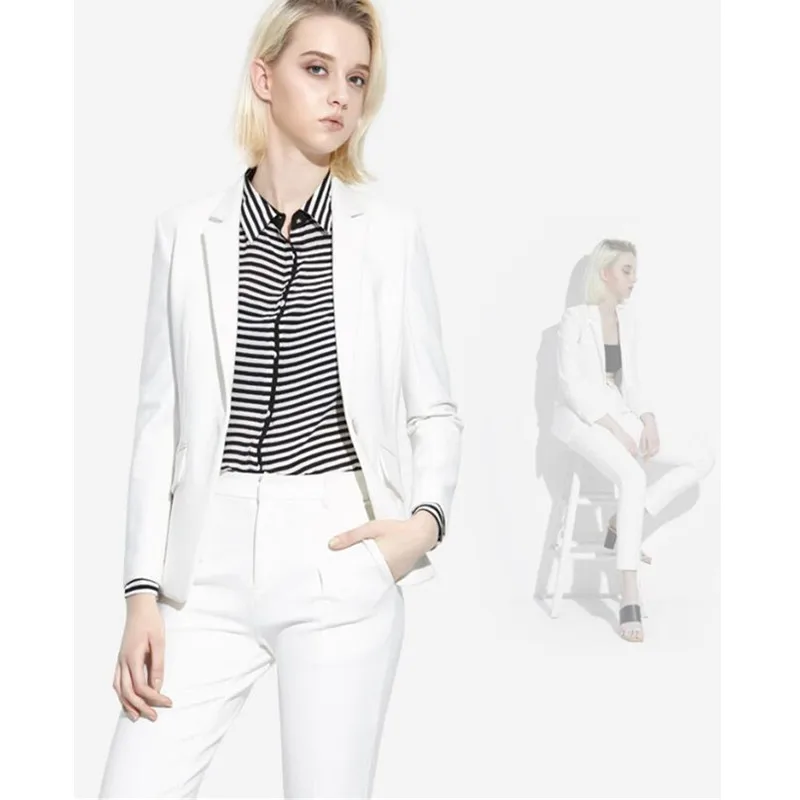 Модные Брюки для девочек костюм Для женщин костюм Мода Темперамент Благородный качества из двух частей белых воротничков одежды куртка +
