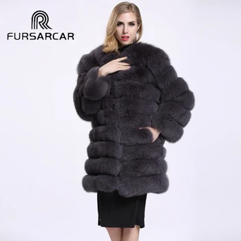 

Real photo 100% Genuine women Fox Fur coat Lady's Winter Warm Half sleeve medium long Fox Fur jacket Female Natural Fur outwear